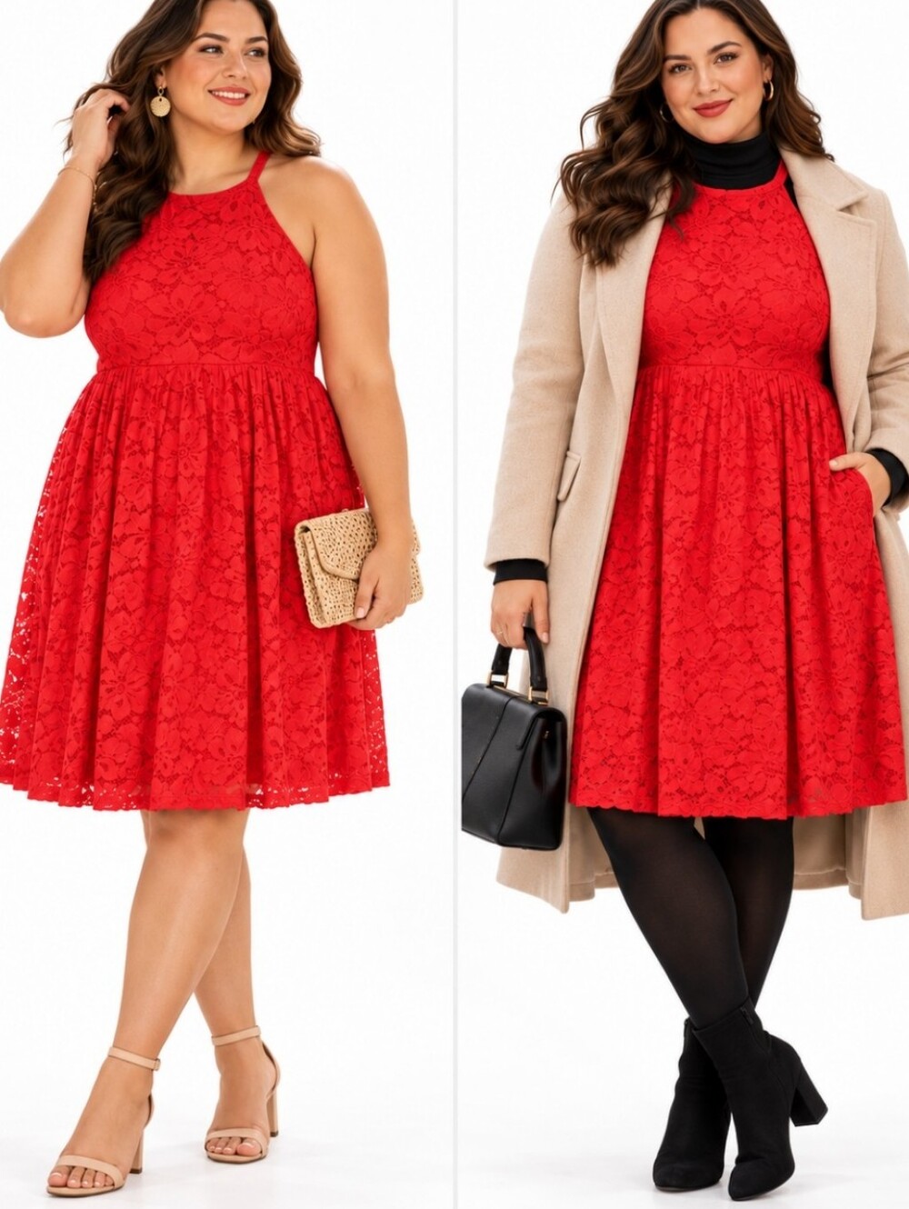 Torrid Size 14 Tomato Red Lace Racerback Fit & Flare A-Line Dress Flattering
